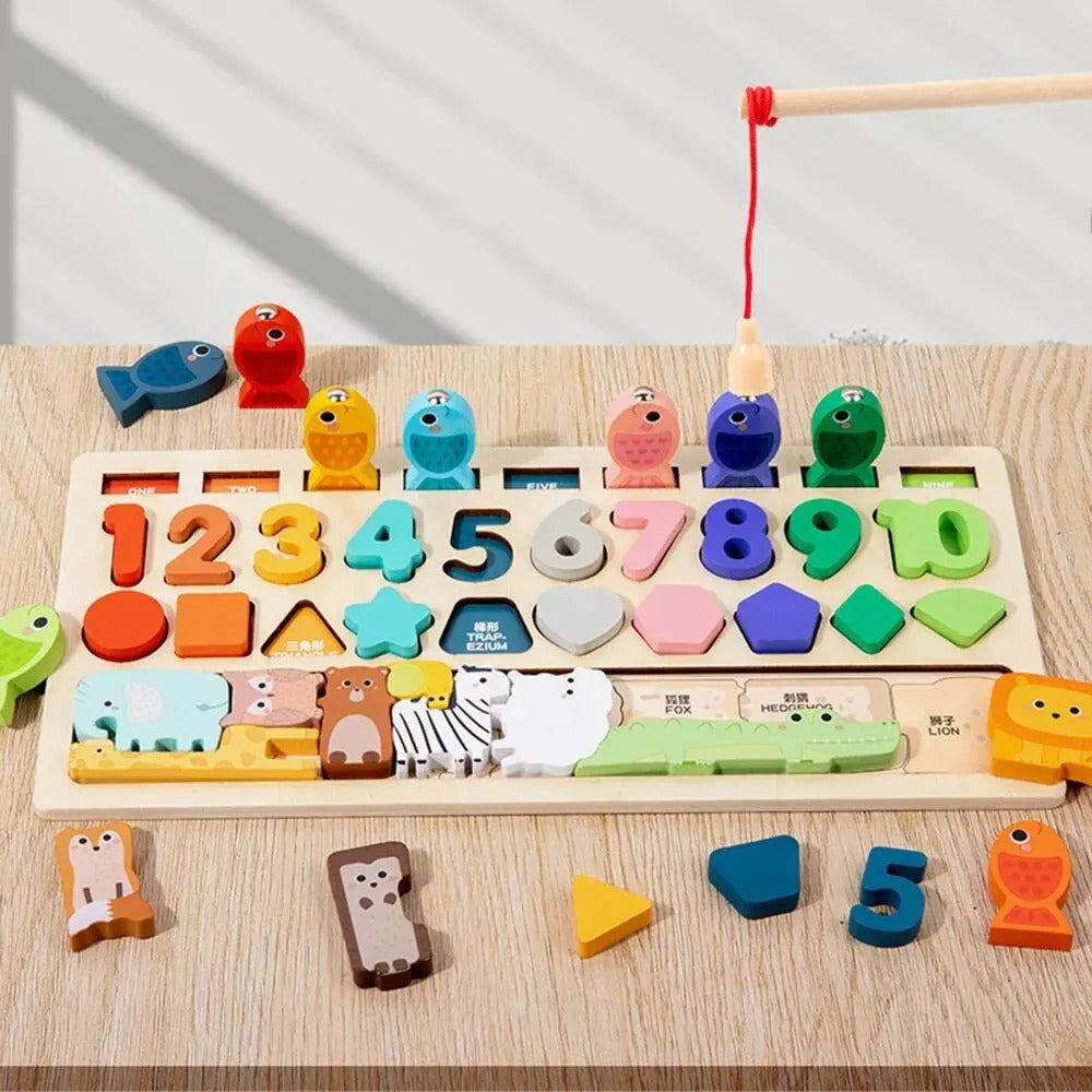 Montessori Wooden Toys Kids Busy Board Shape & Number Matching