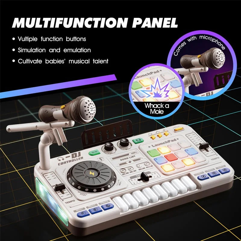 Kids Simulation DJ Mixer Controller Toys Multifunctional Music Effects Electronic Learning Game Birthday Gift for Children