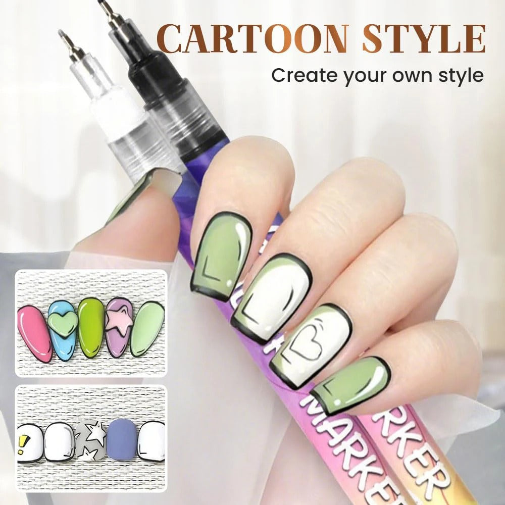 12 Color Nail Art Graffiti Pen Set Nail Marker Drawing Acrylic Paint Pens Waterproof Nail Painting Manicure Extra Fine 0.5mm