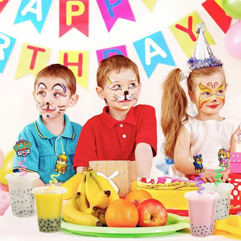 8pcs Paw Patrol Theme Straws  Reusable Drinking Straws