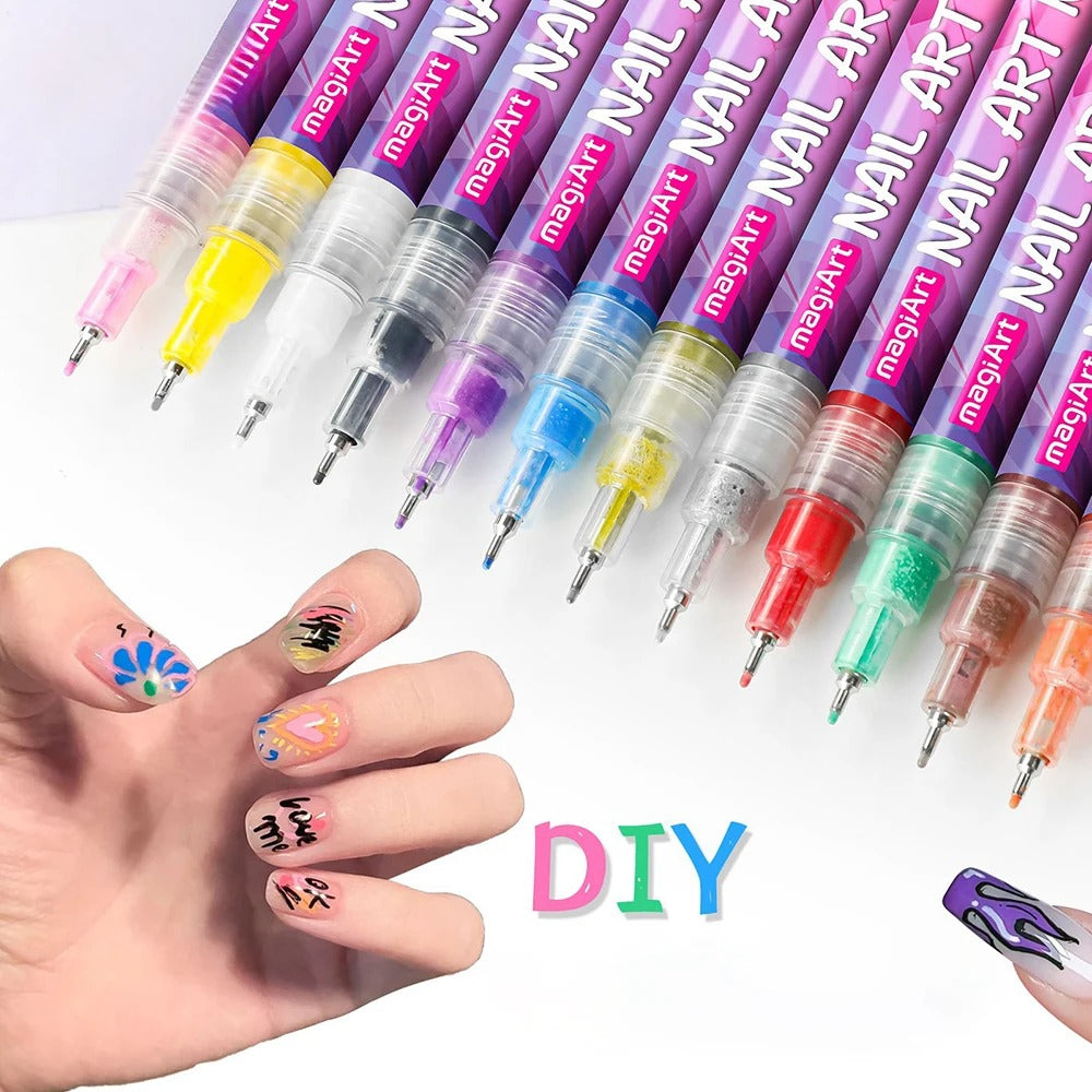 12 Color Nail Art Graffiti Pen Set Nail Marker Drawing Acrylic Paint Pens Waterproof Nail Painting Manicure Extra Fine 0.5mm