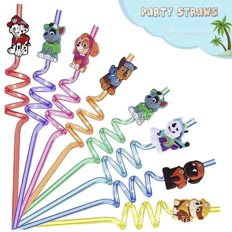 8pcs Paw Patrol Theme Straws  Reusable Drinking Straws