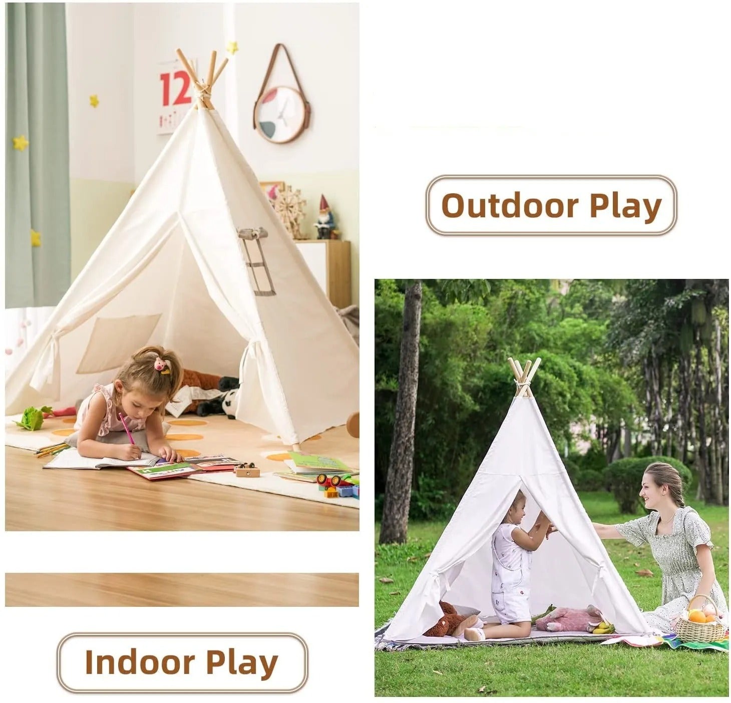 1.6m/1.3m Kid Tent Indoor Play House Wigwam for Child Portable Child Tipi