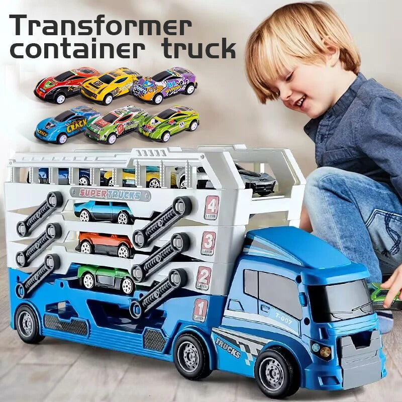 Ejector container truck engineering car with 6 alloy car children's toy pull-back car toy Christmas Thanksgiving gift
